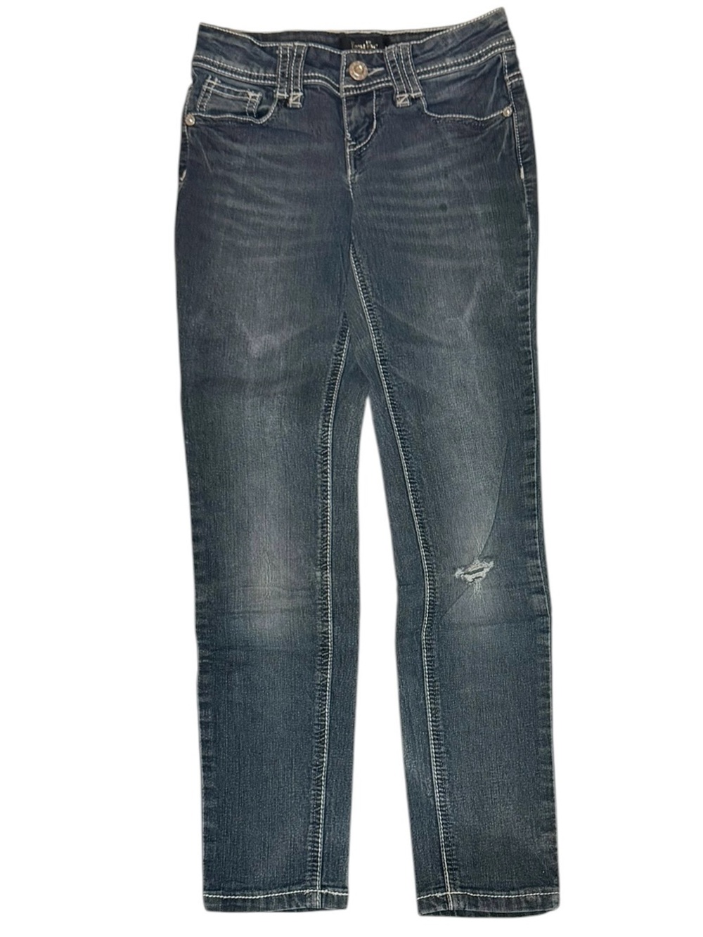 Vanilla Star Girls Size 7 Y2K Embroidered Flap Pocket Distressed Jeans
